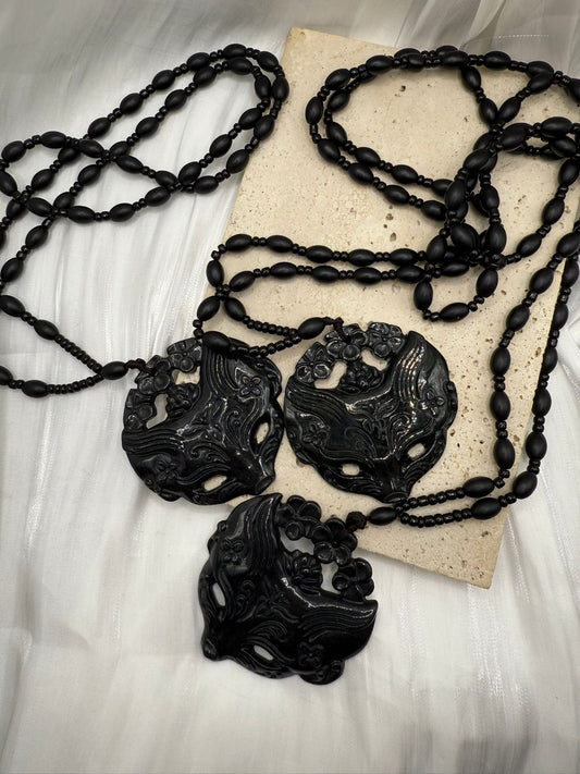Black Jade Mask Necklace