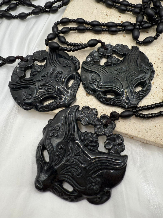 Black Jade Mask Necklace